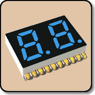 SMD 7 Segment Blue LED Display -  Double Digit 0.28 Inch (7.0mm) Anode