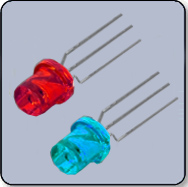 5mm Flat Top Blue & Red LED Milky Diffused Anode